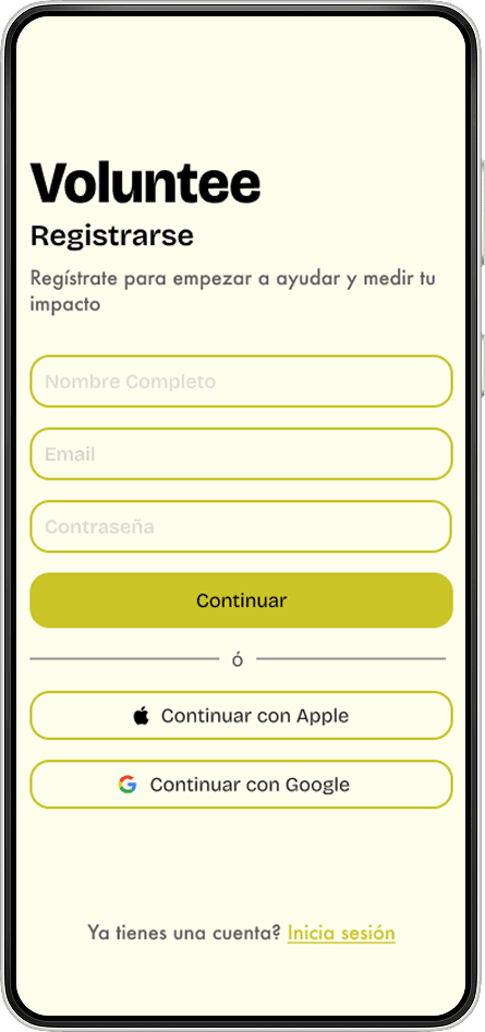 Voluntee — Crear una cuenta